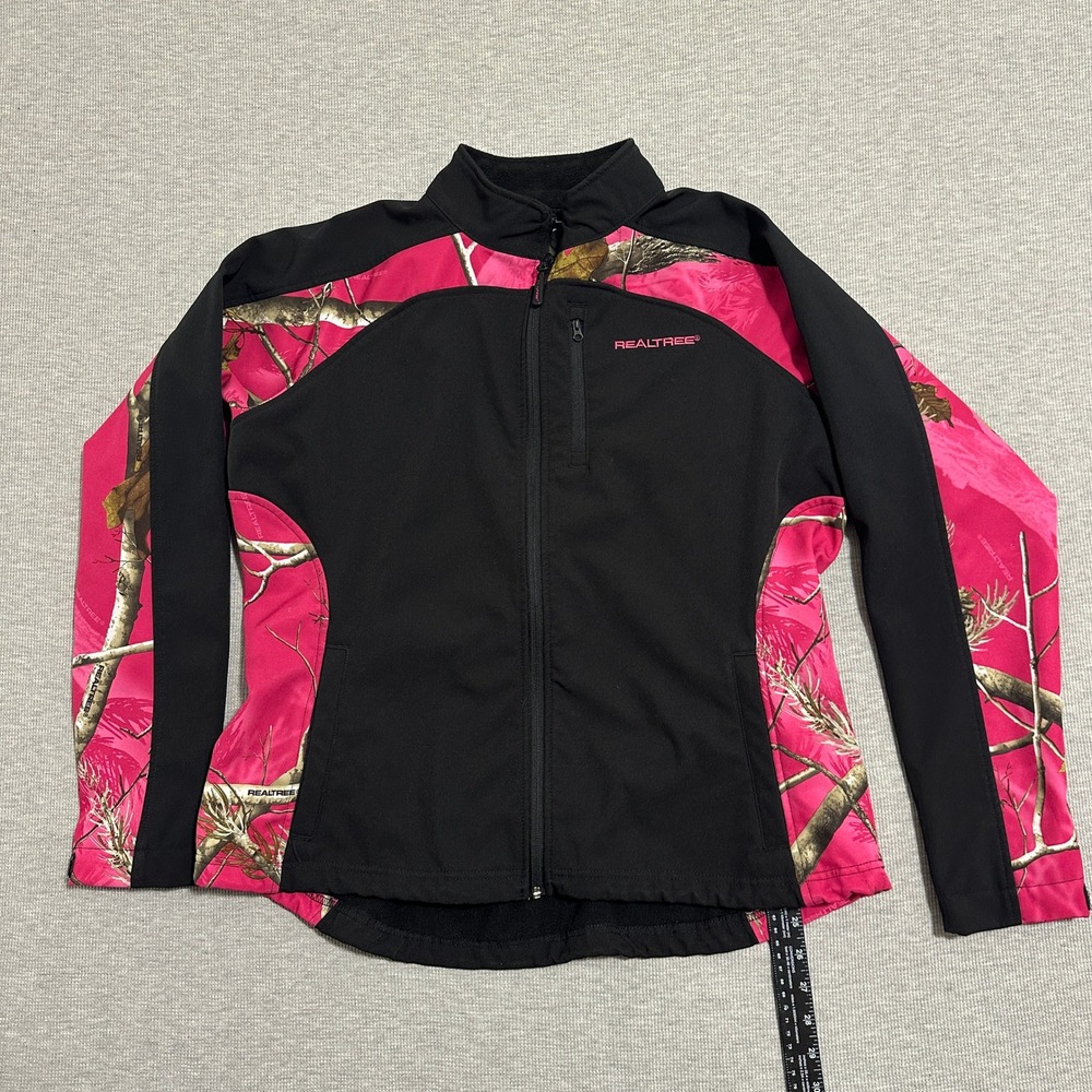 Realtree Pink Black Camo Softshell Fleece Jacket Womens Size‎ Large 12/14